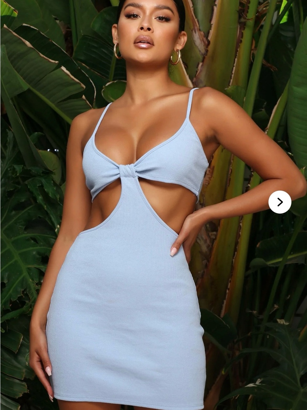Fashion Nova Light Blue Ribbed Cutout Tie-Front Crop Top x Mini skirt